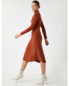 Robe mi-longue à manches longues et col roulé