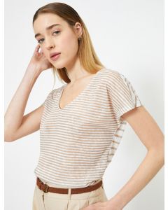 T-shirt à rayures camel m