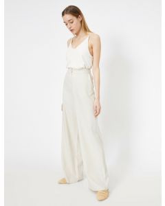 Pantalon large taille haute tissé en lin mélangé