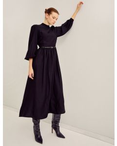 Robe longue à col rond et manches ballon black 36