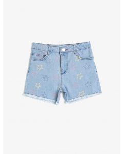 Short en jean taille moyenne avec poche imprimée indigo-random-destroy 112