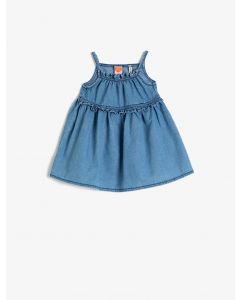 Robe en jean à volants sans manches en coton blue 912