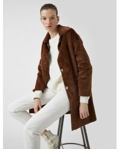 Manteau en fausse fourrure à poche coffee 34