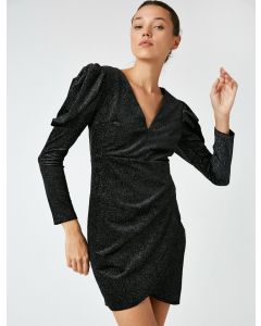 Robe courte en velours métallisé à col en v et épaules