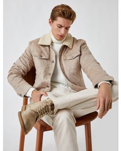 Veste effet nubuck à col en fausse fourrure