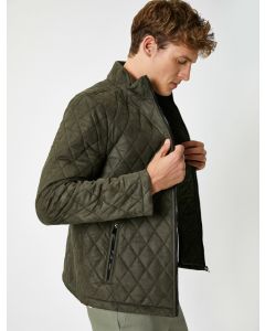 Blouson en cuir suédé à col mandarin