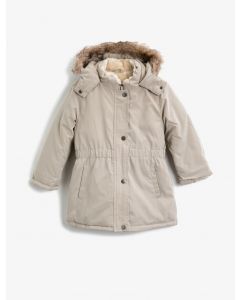 Manteau détaillé avec poche boutonnée à capuche en fausse fourrure
