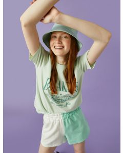 T-shirt imprimé col rond manches courtes coton