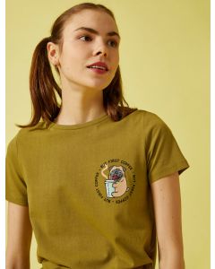 T-shirt imprimé col ras du cou coton
