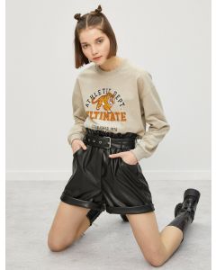 Sweat-shirt en coton à col rond avec lettres beige s