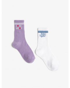 Ensemble de chaussettes à slogan fille 2 pièces en coton