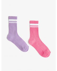 Ensemble de chaussettes rayées fille 2 pièces en coton