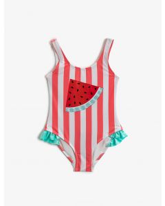 Maillot de bain imprimé pastèque à rayures et volants