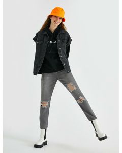 Jean mom en coton à taille haute