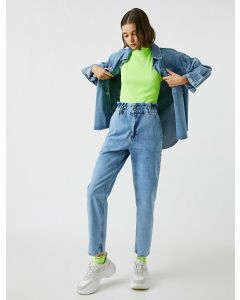 Baggy jean- pantalon taille haute coton