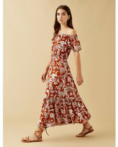 Robe imprimée à épaules dénudées