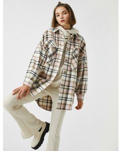 Veste longue basique à carreaux