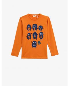 T-shirt monstre imprimé manches longues coton