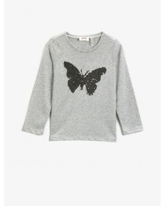 T-shirt imprimé papillon à manches longues et col ras du cou