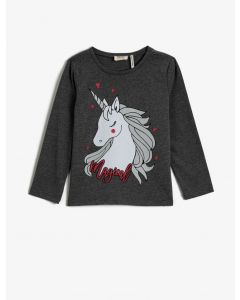 T-shirt à manches en rondins imprimé licorne
