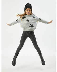 Legging en jean avec petit bouton à paillettes et poche avant
