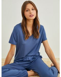 Haut de pyjama à col en v et à manches courtes
