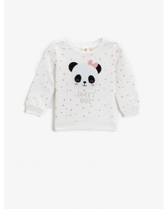 Sweat-shirt à col ras du cou imprimé panda ECRU-DESIGN 6-9